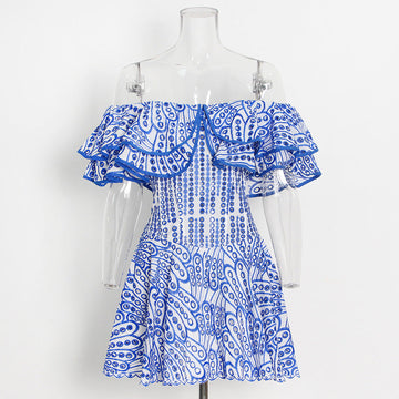 New Australian Trendy Design Elegant Short Dress Word Collar Lanky Thin Dress Woman